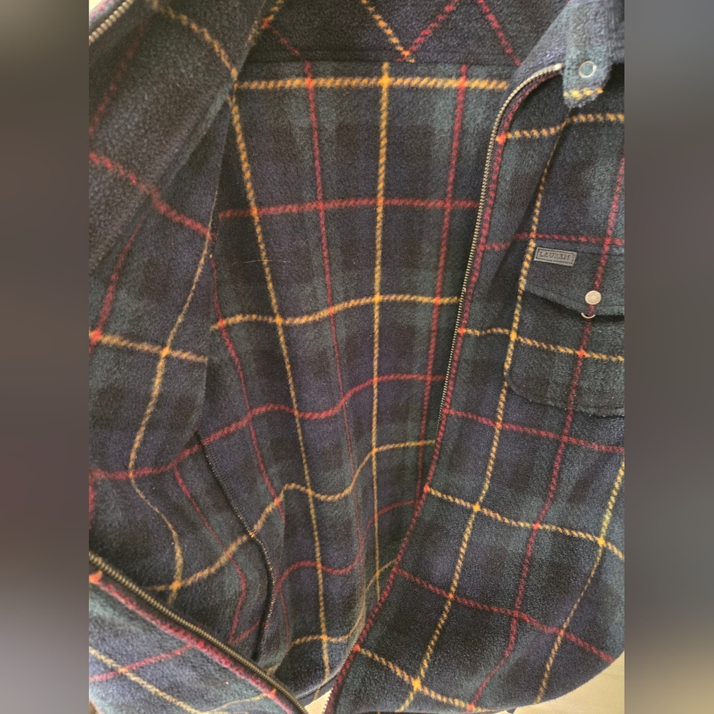 Lauren Ralph Lauren Vintage 90s Fleece Plaid Zip Green Yellow Red Front Jacket - Picture 3 of 8